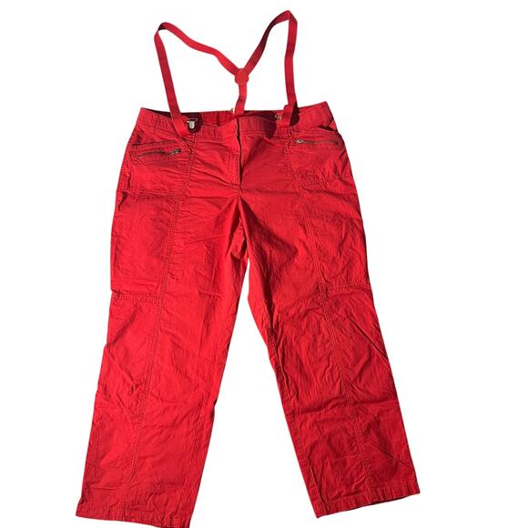 Chico's Pants - Chico’s Women’s Red Cargo Capri Pants Size 3 XL Suspenders Cotton